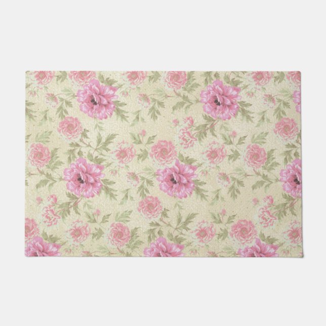 Vintage antike rosa Rose Floral botanisch Fußmatte (Vorderseite)