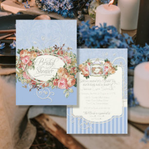 Vintage antike Rose Blumenbouquet Periwinkle Einladung