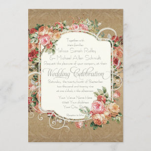 Vintage antike Rose Blumenstrauß Einladung