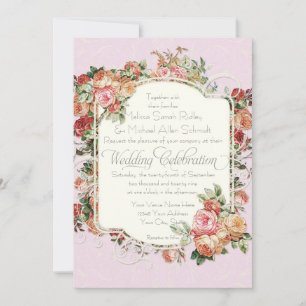 Vintage antike Rose Blumenstrauß Einladung