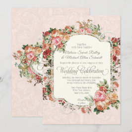 Vintage antike Rose Blumenstrauß Einladung