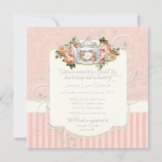 Vintage antike Rose Blumenstrauß Moderne Wirbel Einladung (Vorderseite)