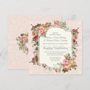 Vintage antike Rose Blumenstrauß-Platz Hochzeit Einladung