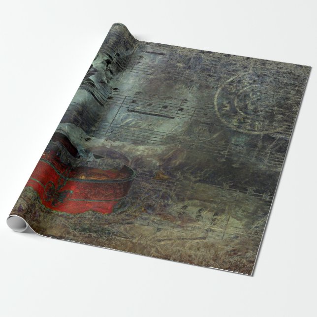 Vintage antike, rote schwarze Schrift Geschenkpapier (Ungerollt)