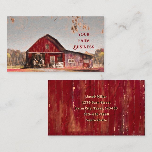 Vintage antike Rustikale Textur Sketch Roter Stall Visitenkarte (Vorne/Hinten)
