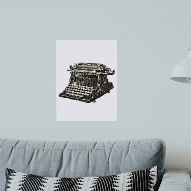 Vintage antike schwarze altmodische Schreibmaschin Poster (Illustration of black vintage manual typewriter from early 1900s on light grey wall art poster.)