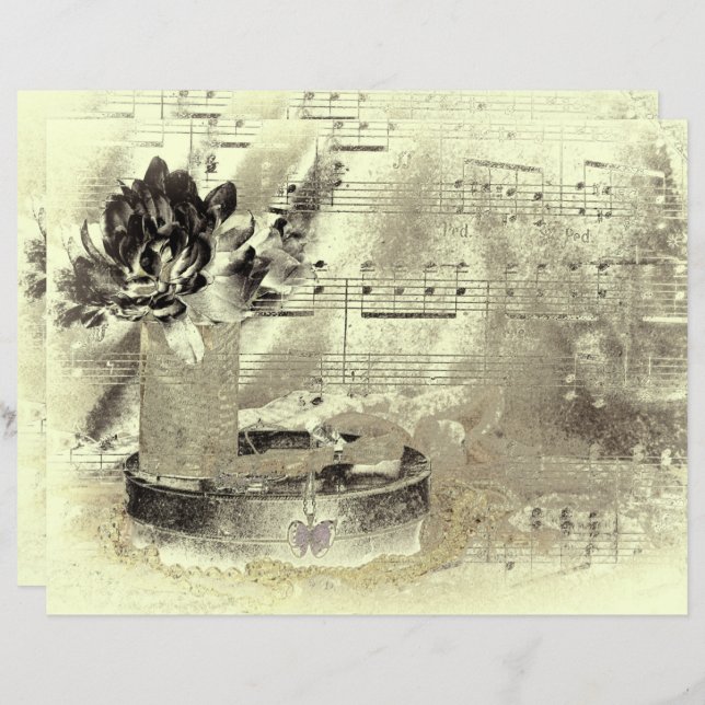 Vintage antike Sepia Beige Black Sheet Music (Vorne/Hinten)