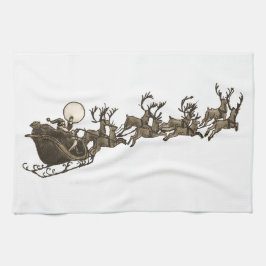 Vintage antike Sepia Santa Sleigh Rentiers Handtuch