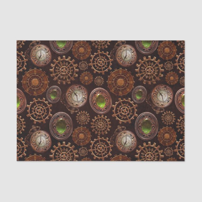 Vintage antike Steampunkuhr und Getriebe Seidenpapier (Vorderseite)
