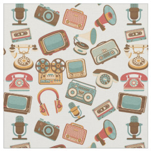 Vintage antike Telefone, Fernseher, Plattenspieler Stoff