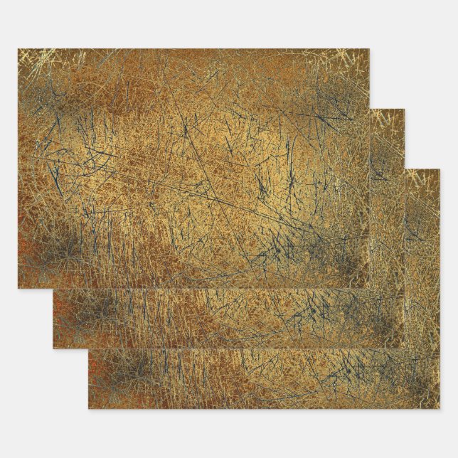 Vintage antike Textur Gelbe Goldkratzer Geschenkpapier Set (Set)