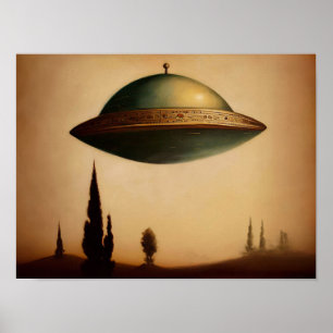 Vintage antike Ufo Kunst-Malerei Poster
