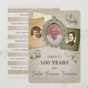 Vintage antike Wäsche   Wählen Sie Ihr Jahr 3 Foto Einladung