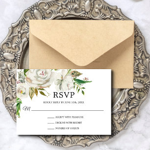 Vintage antike Wasserfarbe Weiße Blüte RSVP Karte