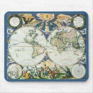 Vintage antike Weltkarte, 1666 von Pieter Goos Mousepad