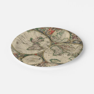 Vintage antike Weltkarte Pappteller