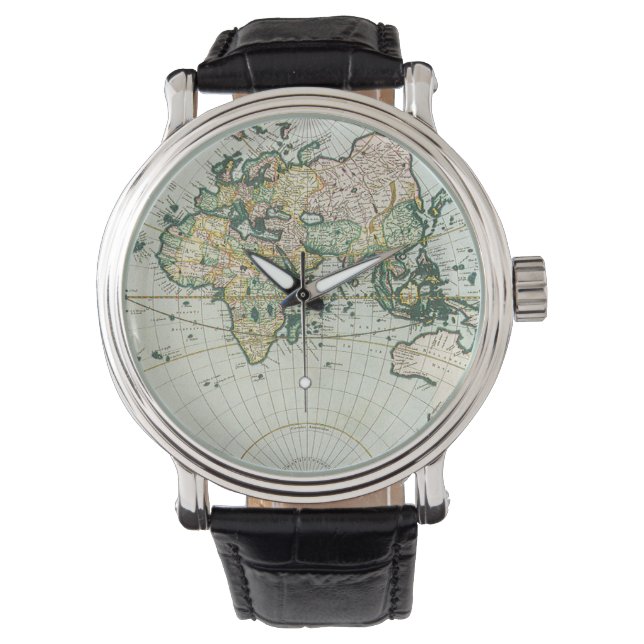 Vintage antike Weltkarte von Pieter Goos, 1666 Armbanduhr (Vorderseite)