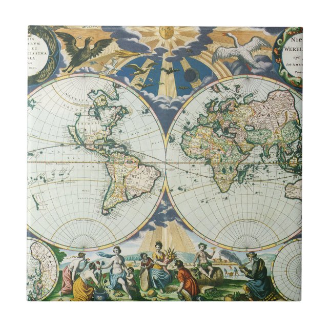 Vintage antike Weltkarte von Pieter Goos, 1666 Fliese (Vorderseite)