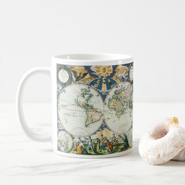 Vintage antike Weltkarte von Pieter Goos, 1666 Kaffeetasse (Mit Donut)