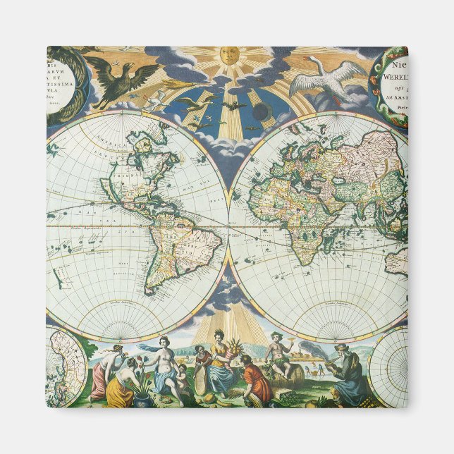 Vintage antike Weltkarte von Pieter Goos, 1666 Magnet (Vorne)