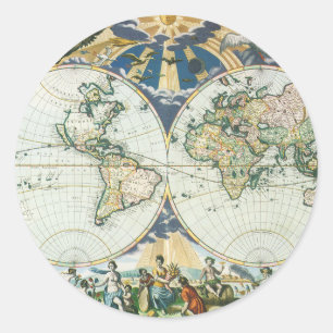 Vintage antike Weltkarte von Pieter Goos, 1666 Runder Aufkleber