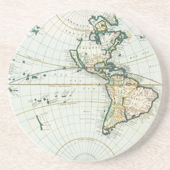 Vintage antike Weltkarte von Pieter Goos, 1666 Untersetzer (Vorne)