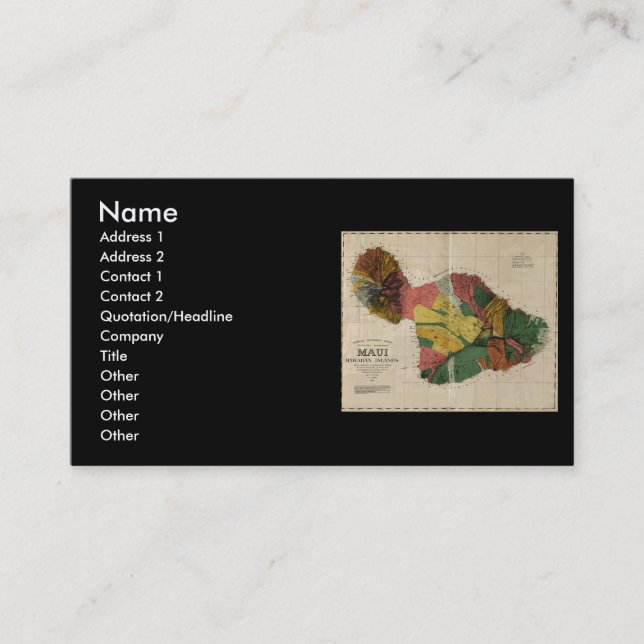 Vintage Antiquarian-Hawaii Übersichts-Karte Mauis Visitenkarte (Vorderseite)