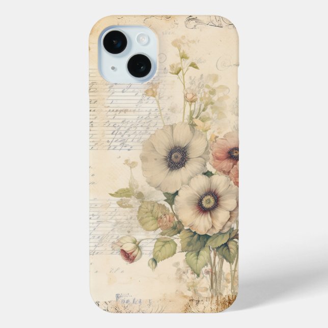 Vintage Antique Flowers Floral Junk Journal  Case-Mate iPhone Hülle (Rückseite)