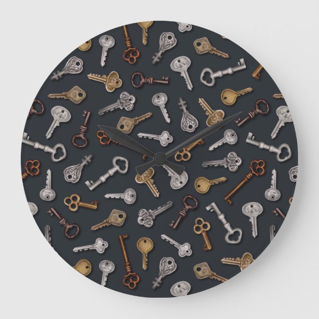 Vintage & Antique Keys Große Wanduhr (Vorderseite)