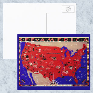 Vintage Antique Map USA, USA Postkarte