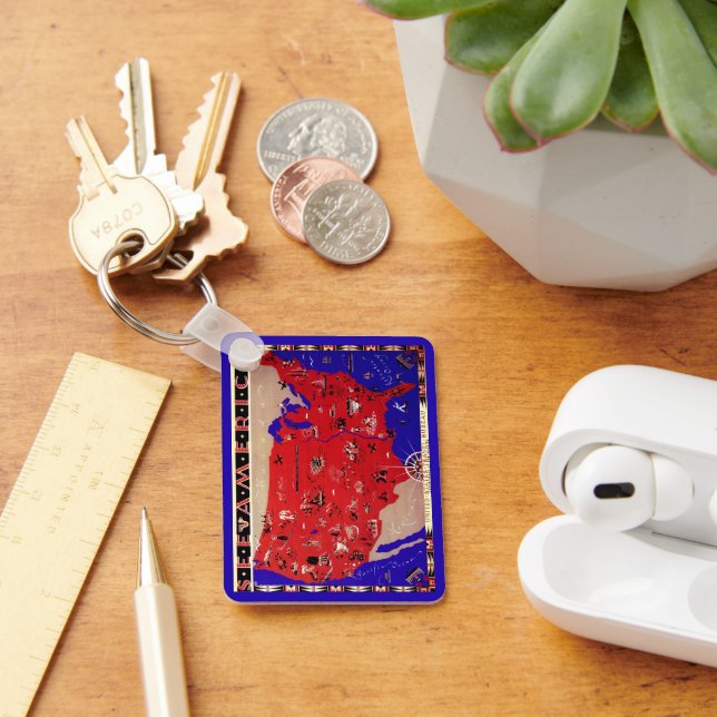 Vintage Antique Map USA, USA Schlüsselanhänger (Schreibtisch)