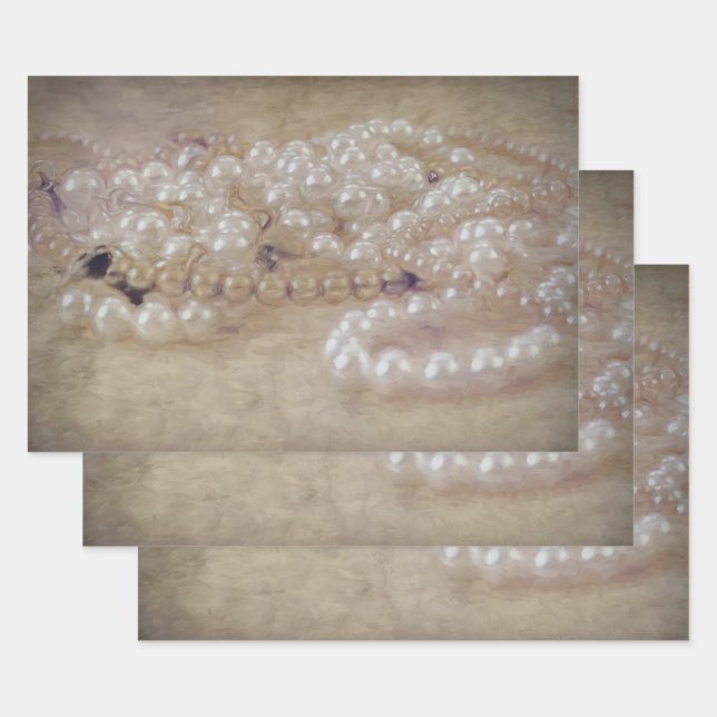 Vintage Antique Sepia Brown White Pearls Geschenkpapier Set (Set)