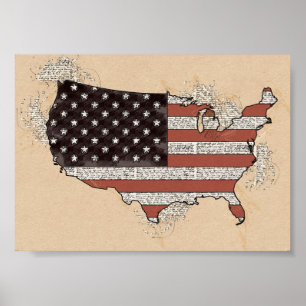 Vintage Antiquitäten USA Souvenir Flagge Reise Kun Poster