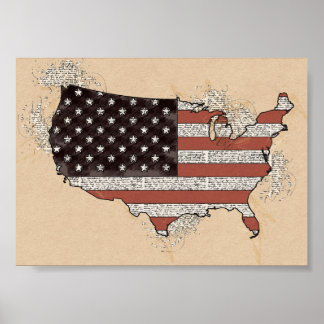 Vintage Antiquitäten USA Souvenir Flagge Reise Kun Poster