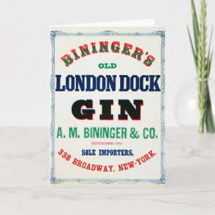 Vintage Anzeige für Bininger's Old London Dock Gin Karte