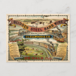 Vintage-Anzeige für Glidden Steel Barb Wire Postkarte