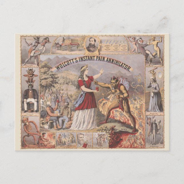 Vintage-Anzeige für Wolcotts sofortigen Schmerzver Postkarte (Vorderseite)
