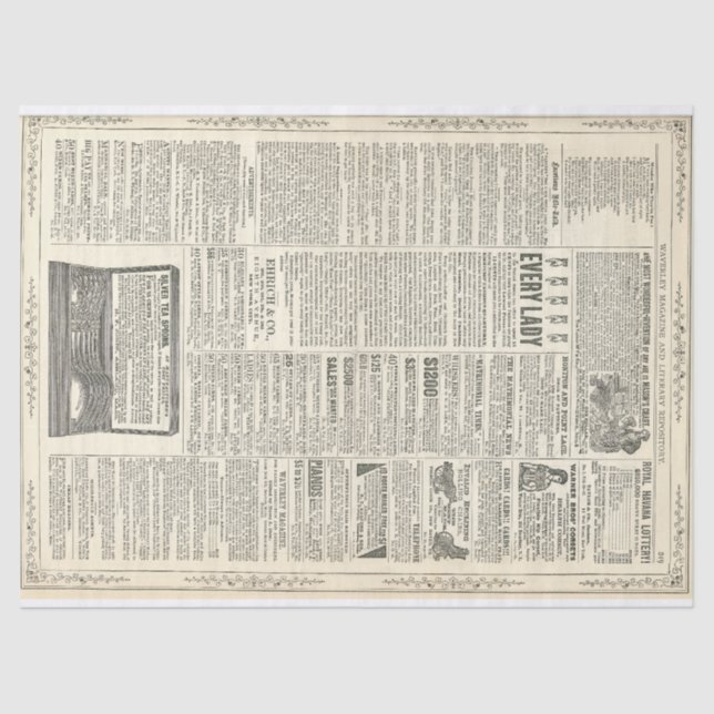 Vintage Anzeigen-Seite Seidenpapier (Vorderseite)