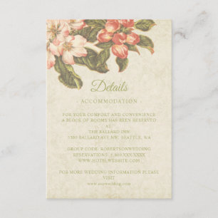 Vintage-Apfelblüten-Hochzeits-Detailkarte Begleitkarte
