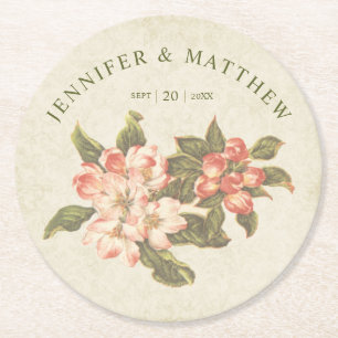 Vintage Apfelblüten-Hochzeitsuntersetzer Prost Runder Pappuntersetzer