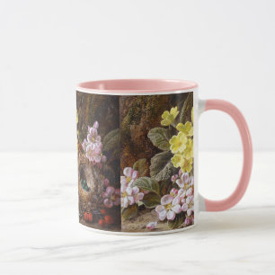 Vintage Apfelblüten Primeln und Vogelnest Tasse