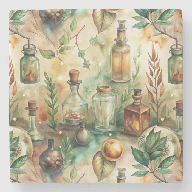 Vintage Apothekarflaschen Muster (2) Steinuntersetzer (Vorderseite)