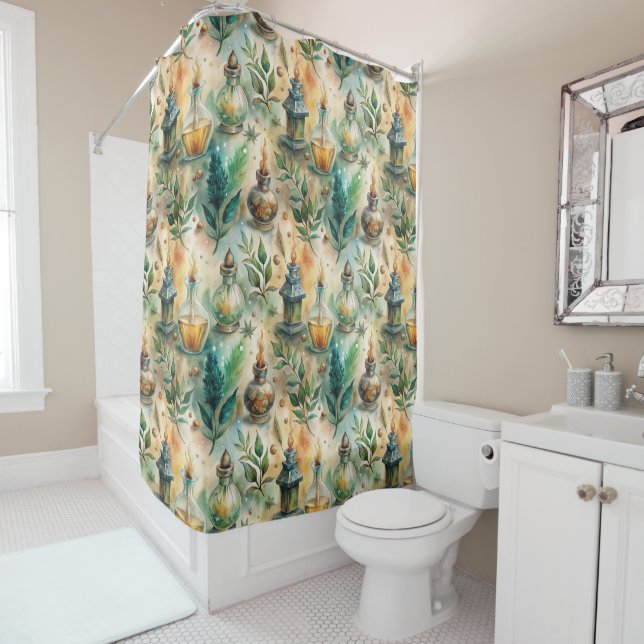 Vintage Apothekarflaschen Muster (4) Duschvorhang (Beispiel)