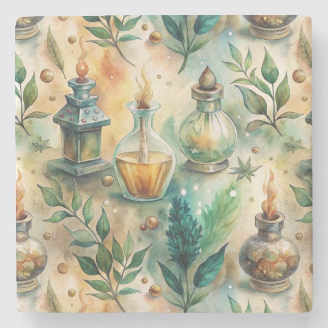 Vintage Apothekarflaschen Muster (4) Steinuntersetzer (Vorderseite)