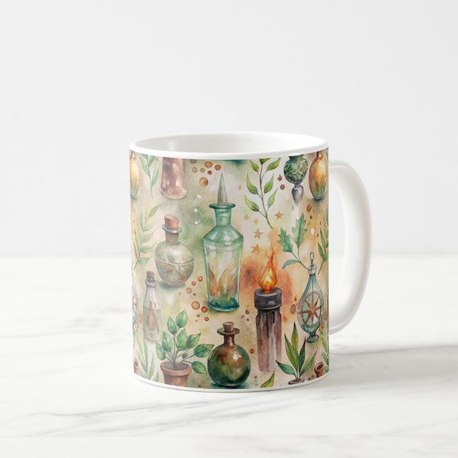 Vintage Apothekarflaschen Muster (5) Kaffeetasse (VorderseiteRechts)