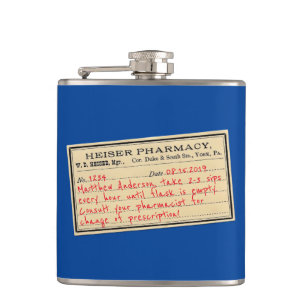 Vintage Apothekenetikett mit Ihrem Rezepttext Flachmann