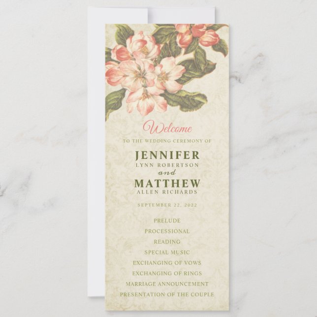 Vintage Apple Blossom Hochzeitsprogramm Einladung (Vorderseite)