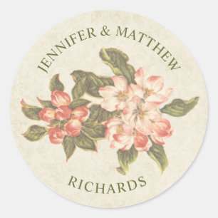 Vintage Apple-Blüten-Hochzeit Name Klassisch Run Runder Aufkleber