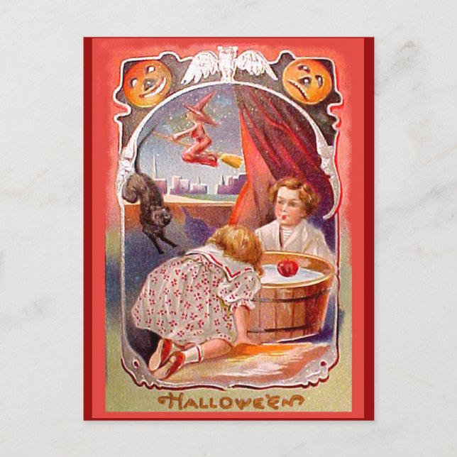 Vintage Apple Bobbing Art Cards und Postkarten (Vorderseite)