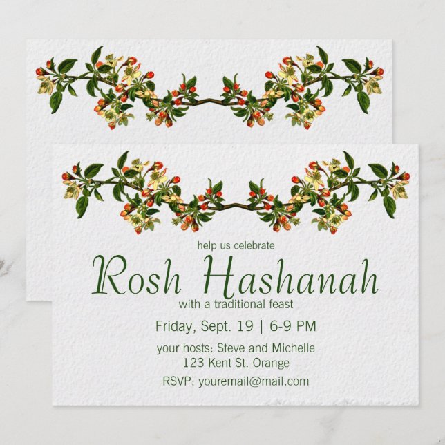 Vintage Apple-Zweigstelle mit Blume Einladung (Vorne/Hinten)